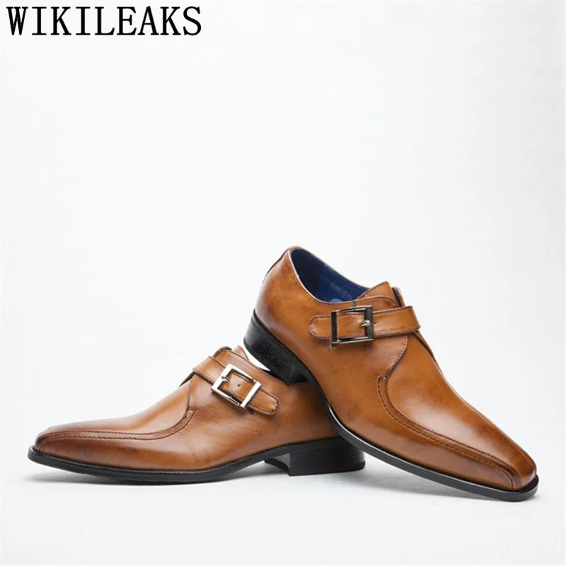 Monk Strap Shoes Oxford Shoes For Men Black Leather Formal Shoes Men Elegant Pointed Toe Chaussures Homme Luxe Sapato Social