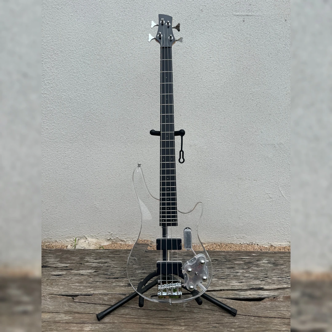 

Электрическая бас-гитара с акриловым корпусом, кленовым грифом, накладкой из палисандра, зелеными и синими светодиодами, высококачественная музыкальная гитара