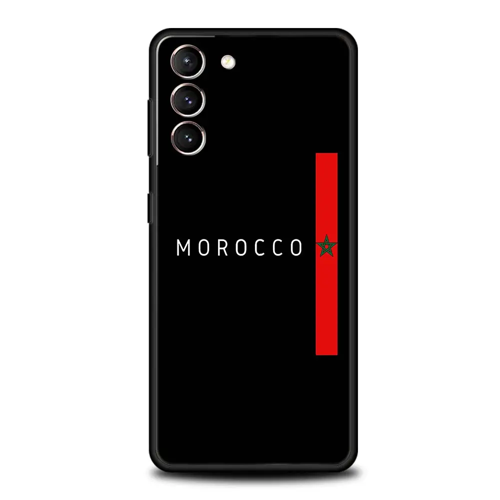 Morocco Flag Passport Phone Case For Samsung Galaxy S23 S22 S21 Ultra S20 FE 5G S10 S9 S24 Plus S10E Cover Black Silicone Shell