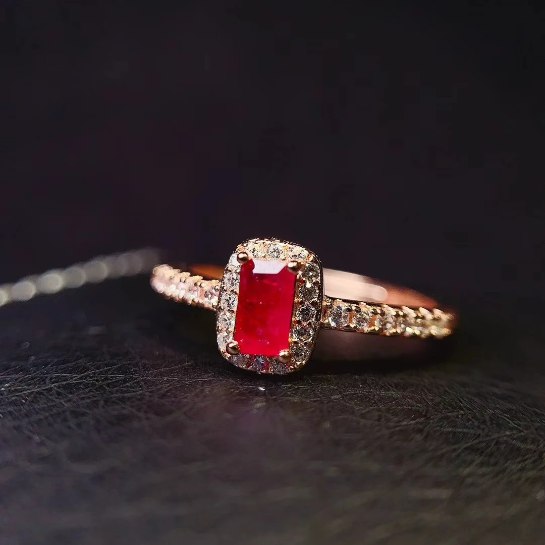 

KJJEAXCMY Fine jewelry Women's Ring Natural burned Ruby from Myanmar S925 silver plated, high clarity dazzling and eye-catching