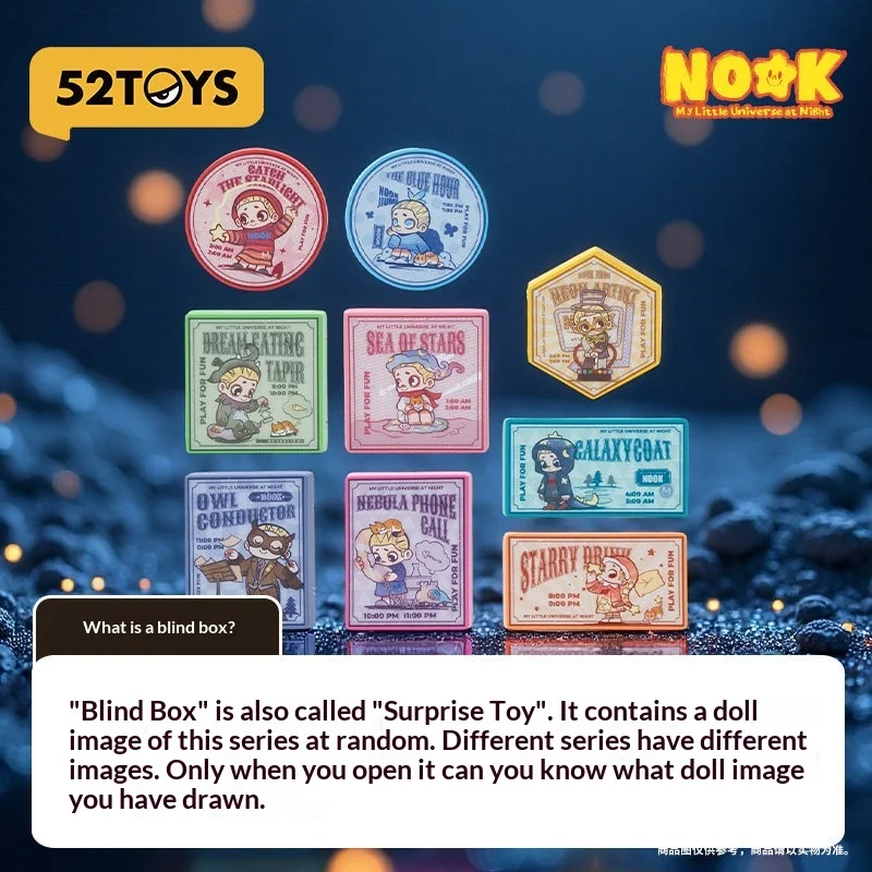 52TOYS NOOK My Little Universe At Night Series Light Badge Surprise Blind Box Magnetic Fridge Sticker Collectible Figure