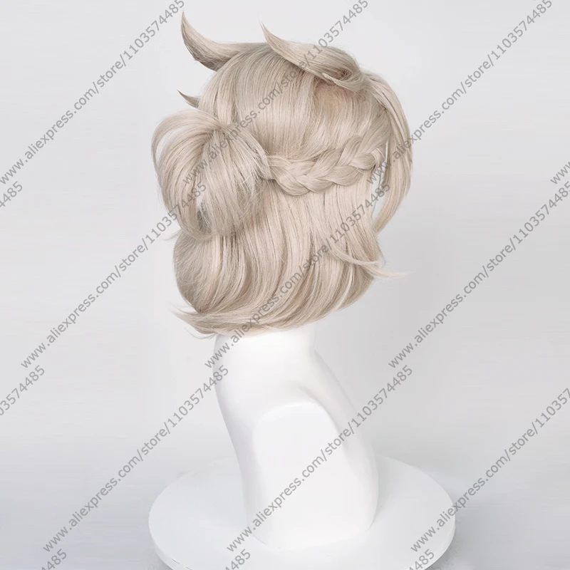 게임 알베도 코스프레 35cm 라이트 리넨 짧은 가발 내열성 합성 머리 할로윈