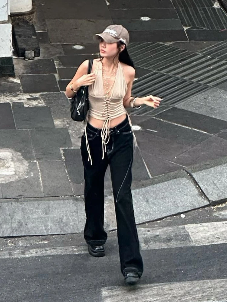 Nibber Halter Profondo scollo a V Top da donna Lace-Up senza maniche Backless Solid Street Sexy Midnight Skinny Summer Fashion Gilet versatile