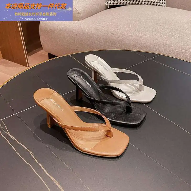 Comemore 2022 New Women Slipper Summer Footwear Outdoor Sandals Ladies Women\'s Flip Flops Thin High Heels Slides Elegant Shoes