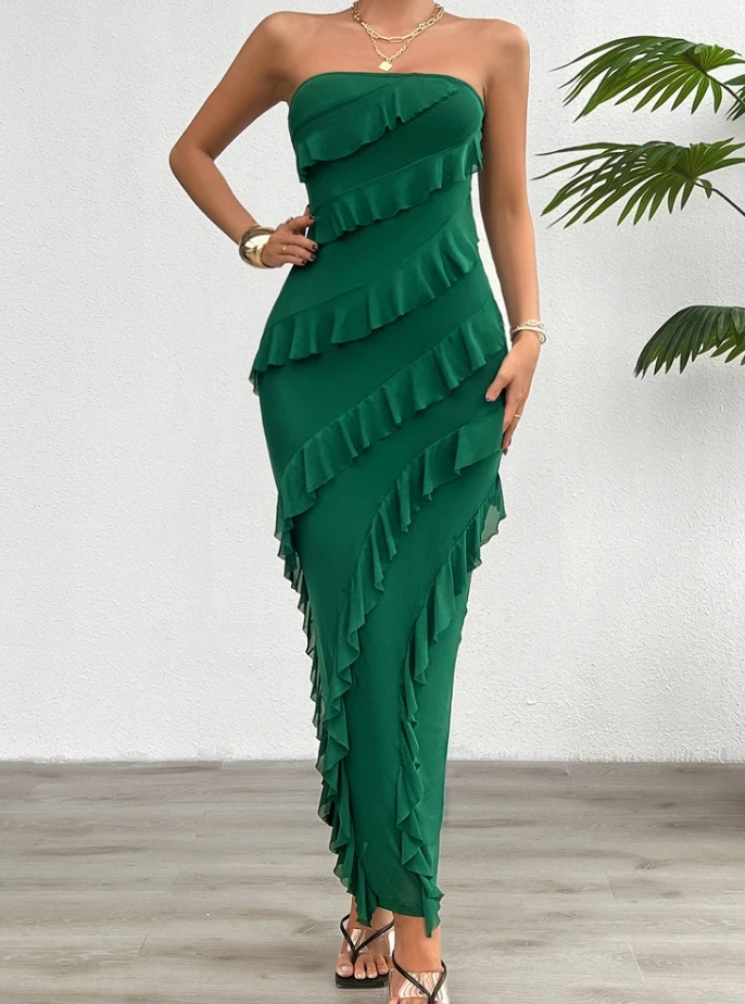 

Slit Party Bodycon Dress Solid Color Slim Fit Strapless Dress Fashion Summer Dresses 2024 Elegant Women's Sexy Dress