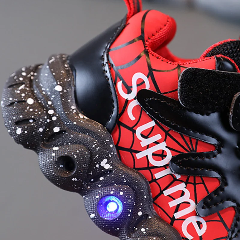 Children Led Shoes Disney Boys Lighted Sneakers Glowing Shoe for Kids Soft Soled Breathable Casual Toddler Spiderman Baby Shoes