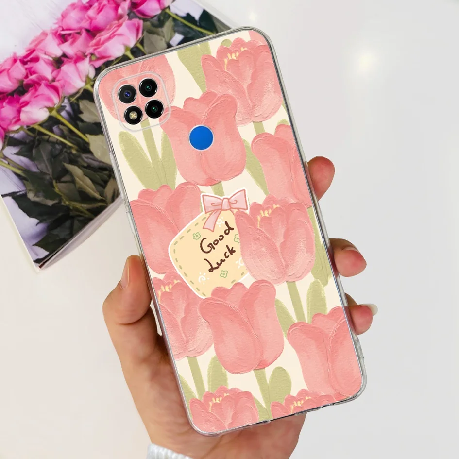 Capa Anti-Choque para Xiaomi, Capa Flor, Silicone Macio, Transparente, Redmi 9C, NFC, Redmi 9C, 9