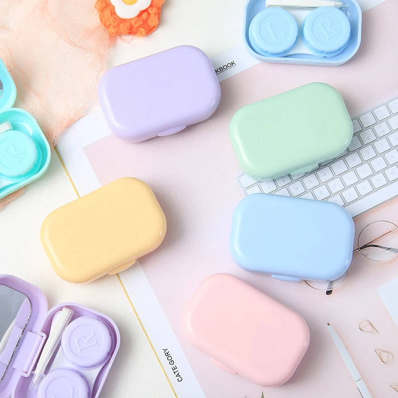 Buntes Kontaktlinsenbehälter-Set mit Spiegel, kleines tragbares Tauchaufbewahrungsset, Mini-Kontaktlinsenbox zur Aufbewahrung von Einweichen