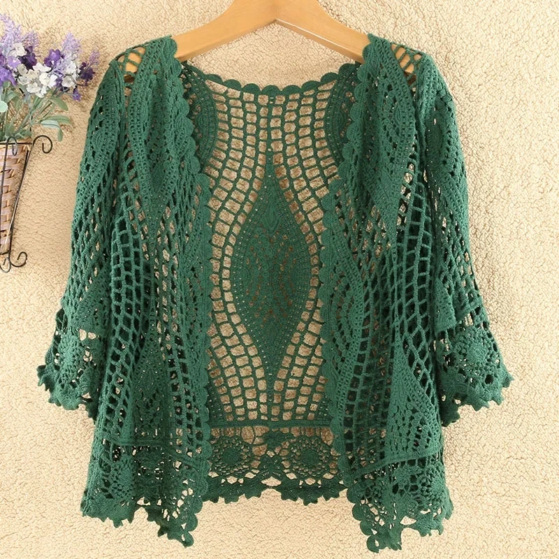 Knitted Hollow Out Cardigan Women's Blouse Summer 2024 New Ladies Jacket Sunscreen Shirt Designed With Temperament Short Coat