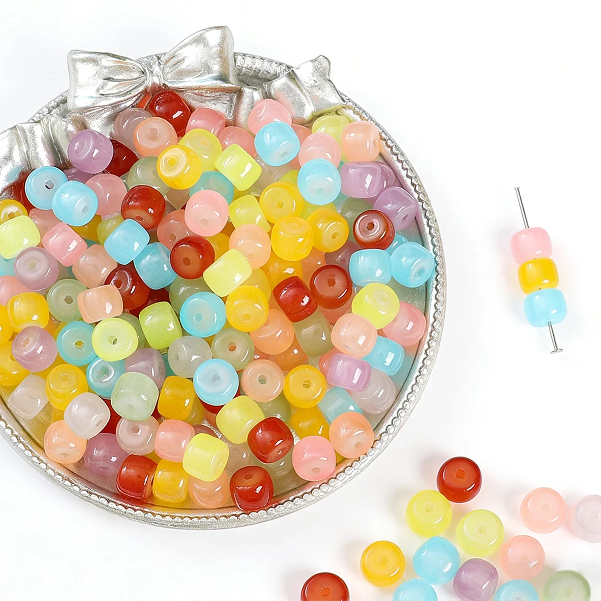 8x6mm Multicolor Glass Jade Style Tube Barrel Beads 1.5mm Hole 30pcs Loose Beads for DIY Bracelet Necklace Jewelry Making