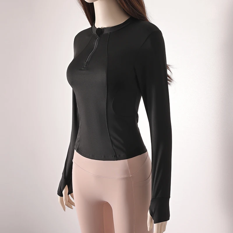 

High Elastic Slimming Yoga Sports Top Women Tight Fitness Clothes Half Zipper Running Long Sleeves