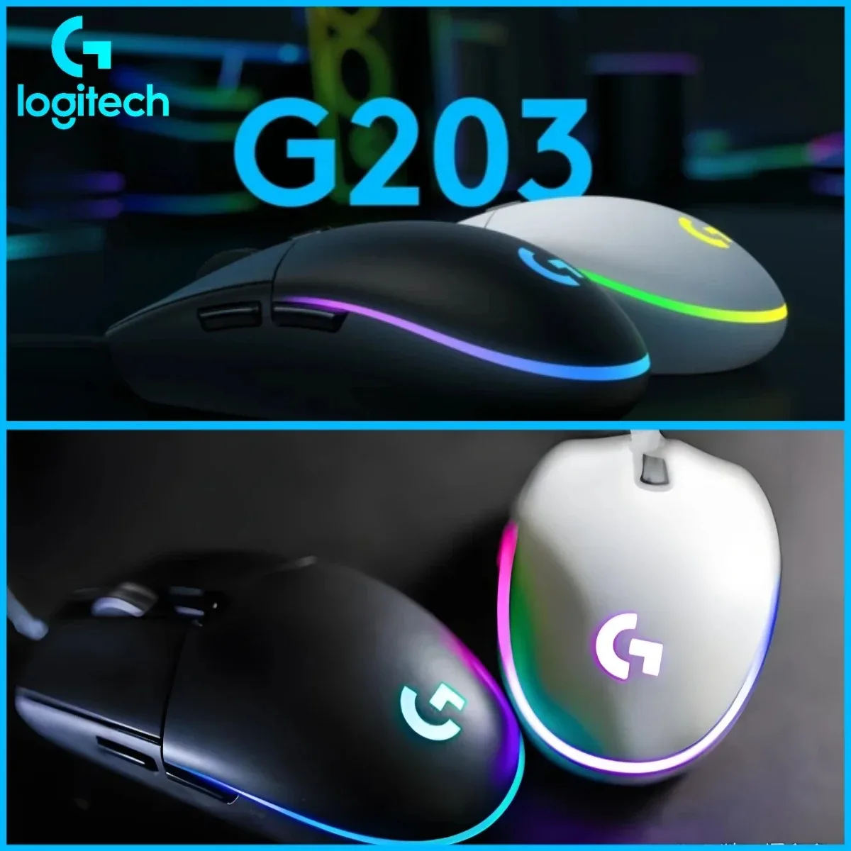 

Игровая мышь Logitech G203, проводная, для игр и работы, 6 программируемых кнопок, прочная конструкция, многоцветная подсветка M750/M350POP/M280