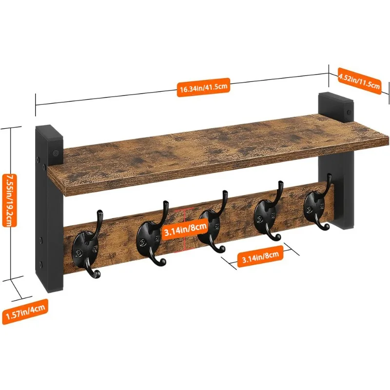 

Custom Bathroom Supplies Kitchen Solid Wood Drilling Storage Rack Wall Hanger with 5 Hooks for Home Decor Storage Wall Hanger