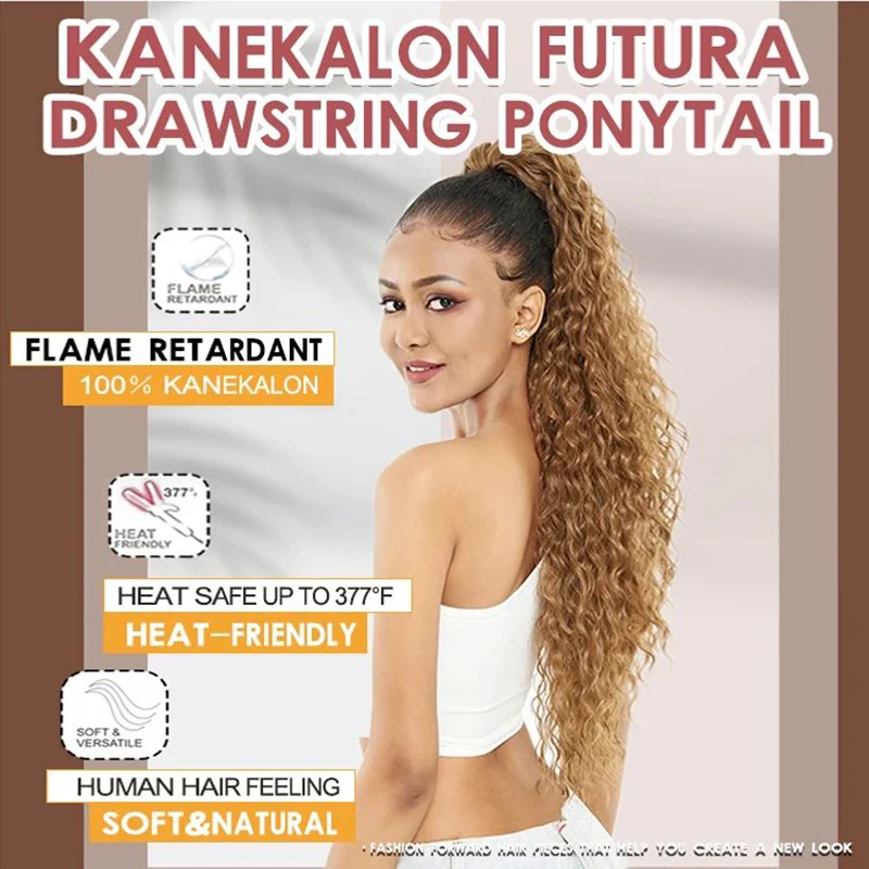 Julianna Wholesale Kanekalon Futura Fiber Long Water Wave Curly Drawstring Hairpieces Synthetic Hair Extensions Ponytails