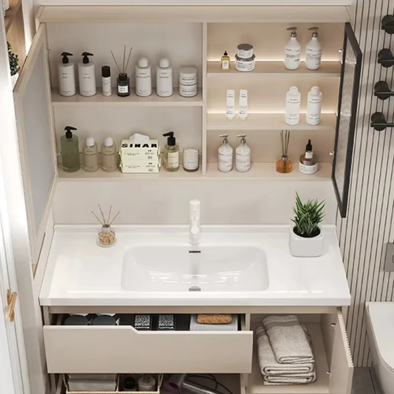 Cabinet With Sink And Mirror Bathroom Vanity Integrated Basin Mirror Hot Bent Slab Design Sink For Home Furniture Clearanc Decor