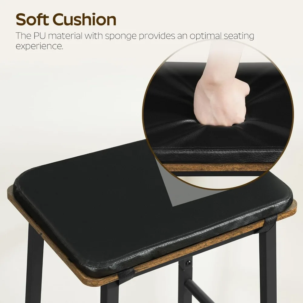 Bar Stools, Set of 2 Bar Chairs, Counter Height Stools, Upholstered Breakfast Bar Stools, for Dining Room, Kitchen Island