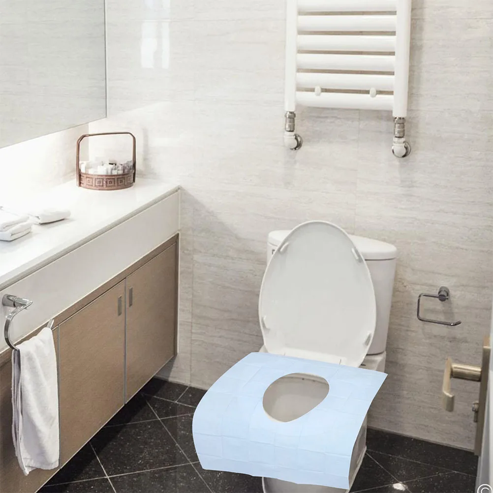 

20 Sheets Toilet Seat Covers Disposable Virgin Wood Pulp PE Film Sky Blue Home Hotel Public Restrooms Hygiene Protection