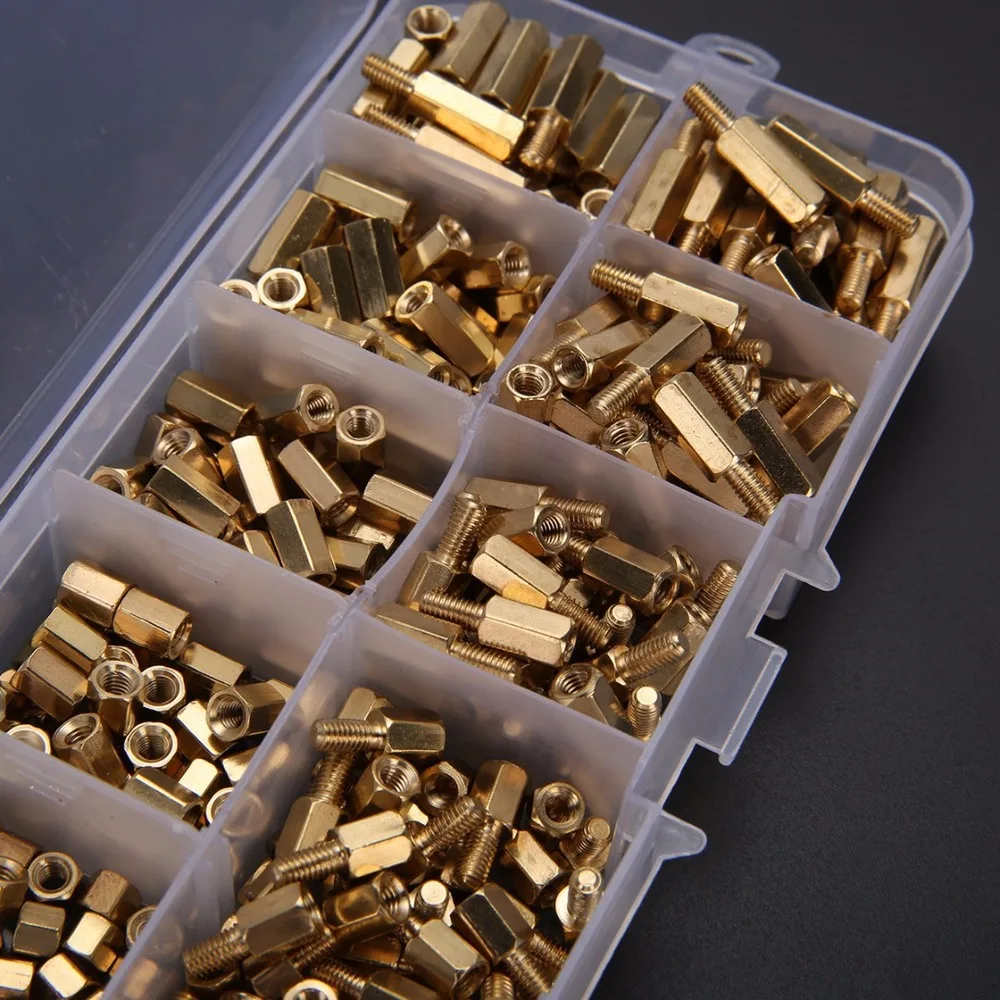 300Pcs M3 Brass Hex Standoff Spacers Kit, Double‑Pass Threaded Support Pillars 4‑12mm for Electronics