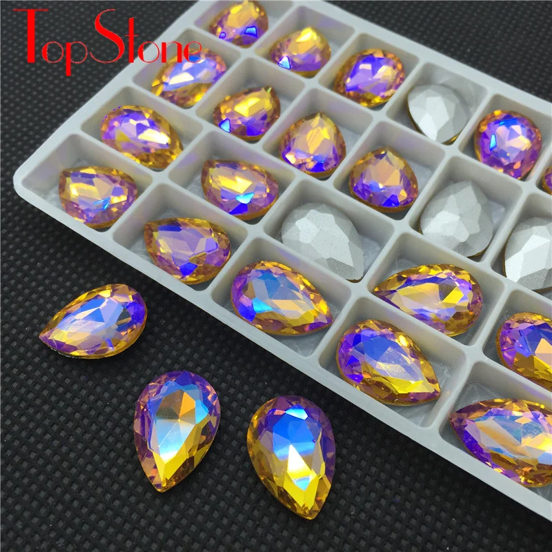 TopStone زجاج كريستال دمعة يتوهم حجر وأشار الظهر حجر الراين حجم 10x14 مللي متر 13x18 مللي متر 18x25 مللي متر 20x30 مللي متر