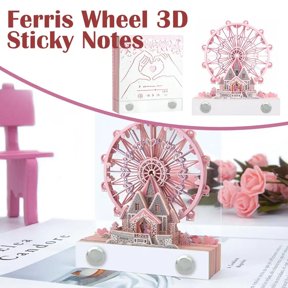 3D Ferris Wheel Memo Pad Creative DIY Three-Dimensional Paper Non-Stick Ornaments Note Sticky Carving Gift Holiday Home Pad U8X1