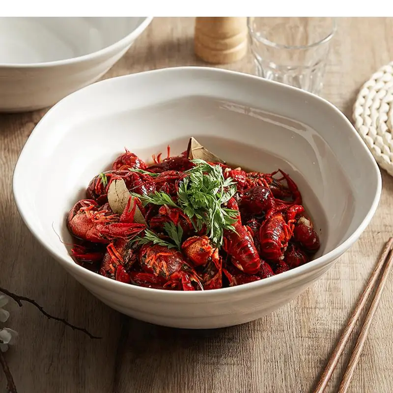 Irregular Shape Ceramic Ramen Noodle Bowls Solid Color Cutlery Vegetable Salad Plates Home Kitchen Soup Bowl Snack Dessert Plate
