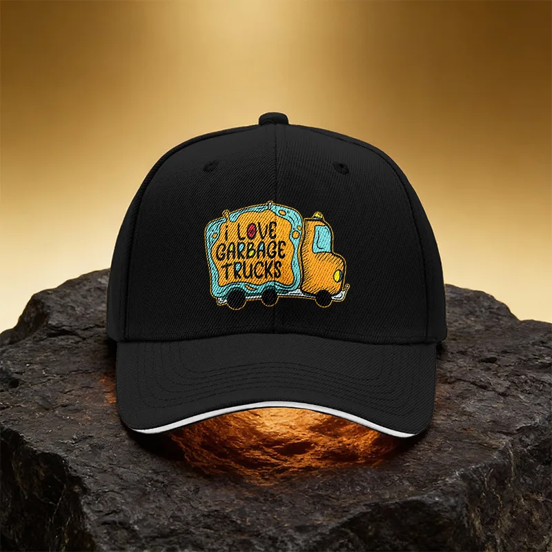 I Love Garbage Truck Pattern Hat Unisex Printed Baseball Cap Sandwich Duckbill Cap Sports Hat Suitable for Daily Commute And Tra