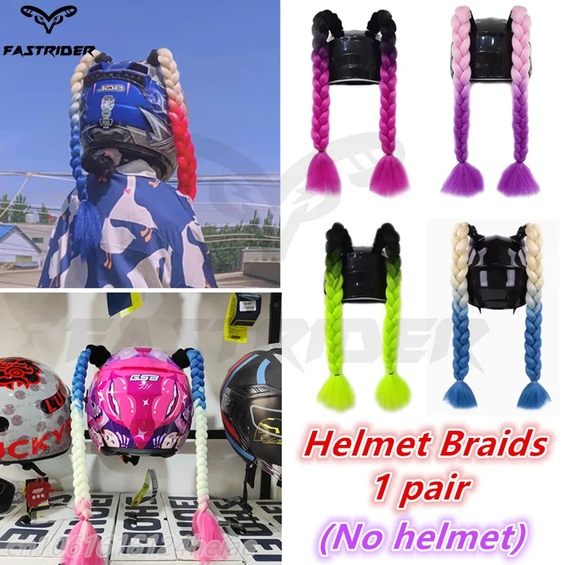 1 pair Motorcycle Helmet Braids New Hair Woman Motorcycle Ponytail Wig for Motorbike Helmets Multicolor Dirty Braid with Sucker