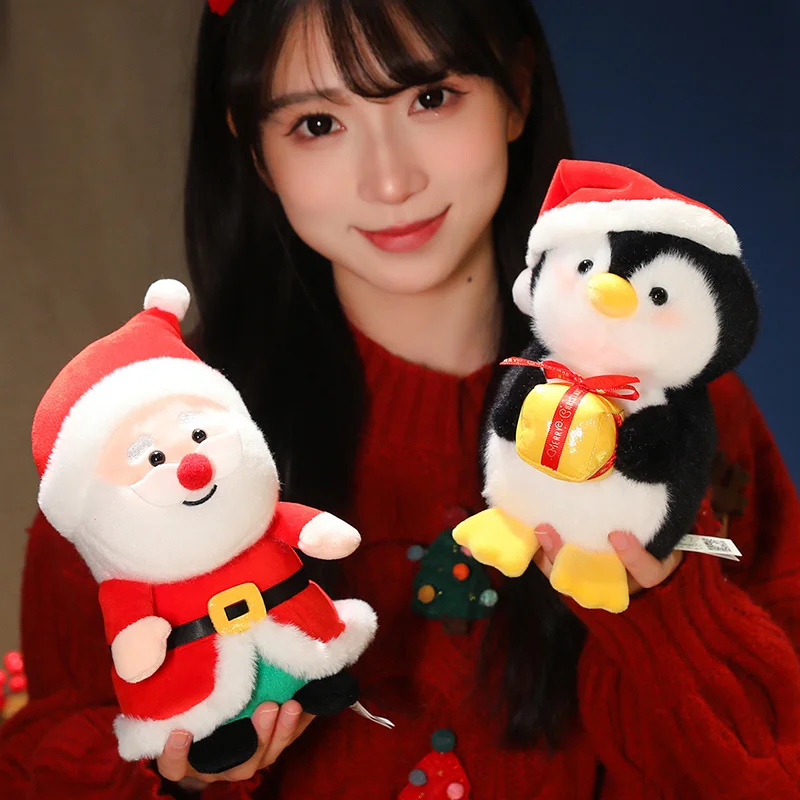 22cm adorável papai noel & elk brinquedos de pelúcia boneca animal de pelúcia presentes de natal para decoração de casa de alta qualidade