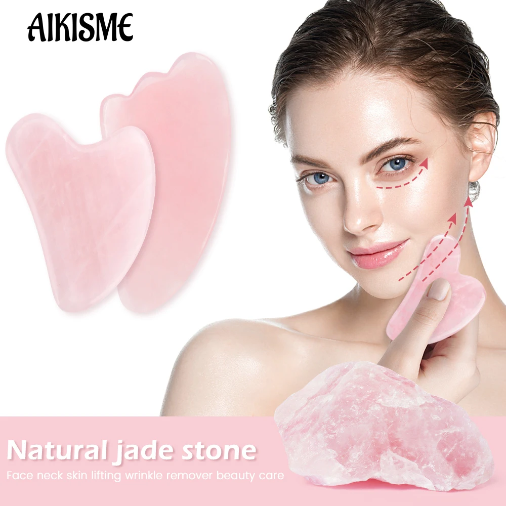 Natural Jade Gua Sha Board Original Rose Quartz Facial Massager Roller Stone Massage Face Neck Skin Lifting  Care Face Mask