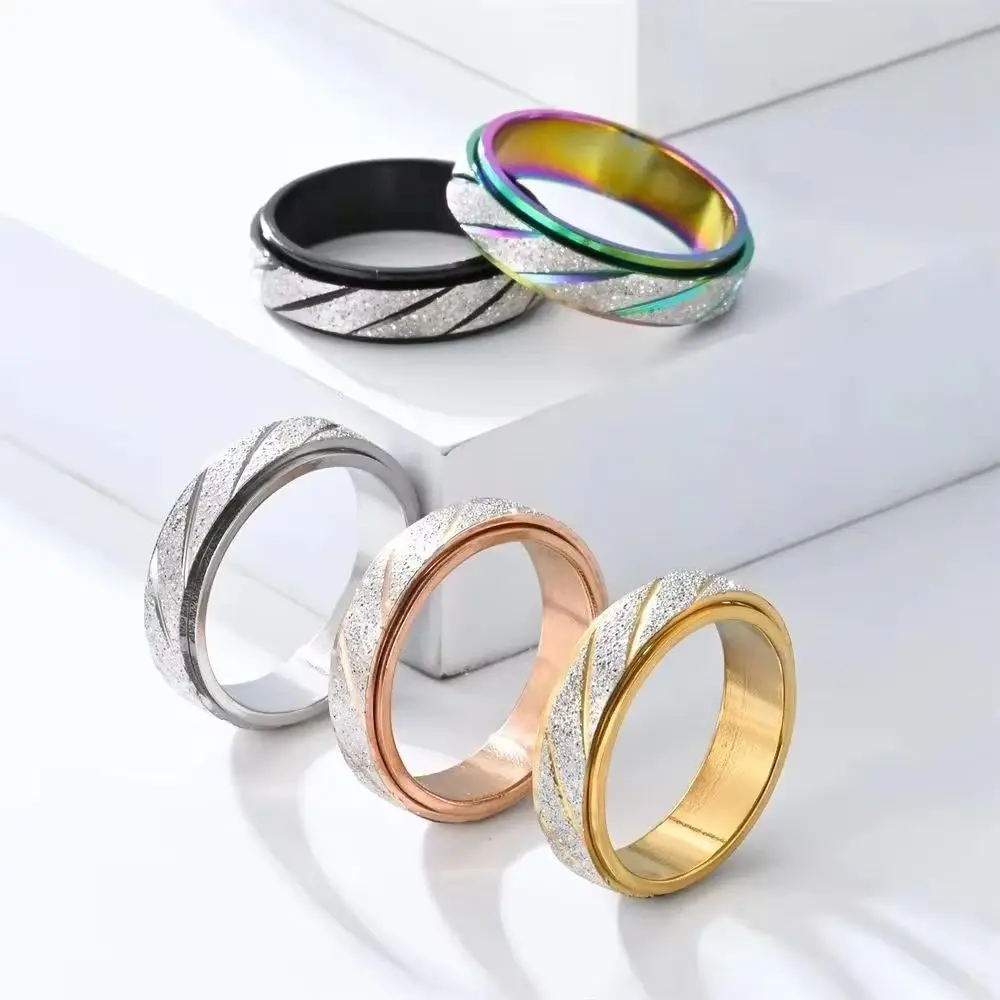 Unisex Stainless Steel Frosted Rings Set Trendy Stackable Assorted Sizes 6-11 Fashion Jewelry Accessory