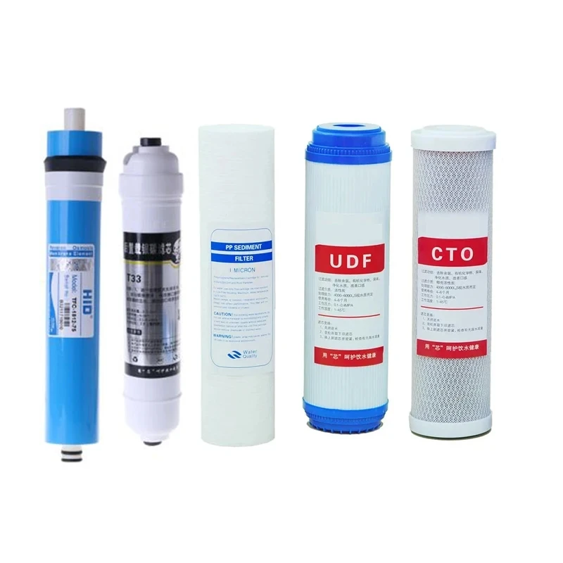 Five Stage Reverse Osmosis Water Purifier Cartridge 75 100 125Gallon 1 Micron 5Micron PP Cotton CTO UDF Post Activated Carbon