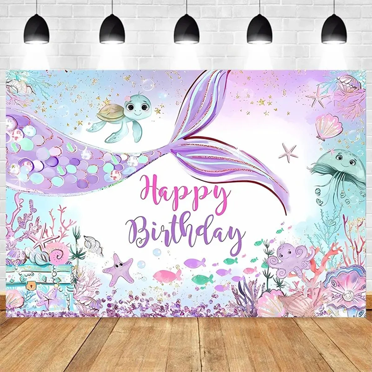 Mermaid Backdrops Photography for Birthday Party Decorations Kids Baby Girl Mermaid Tail Photocall Seabed Shell Backgrounds