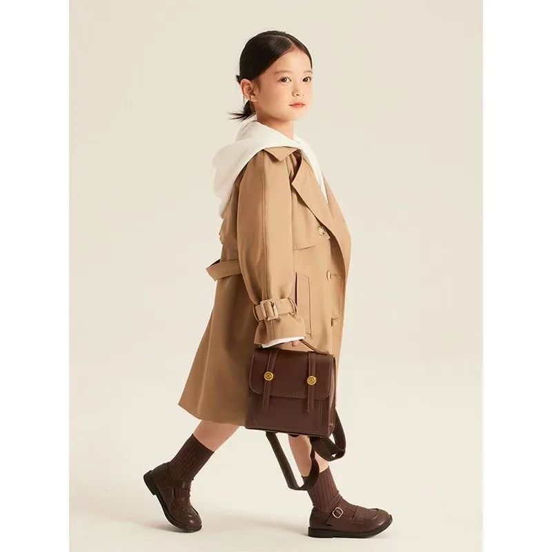 

3-12 Years Girls Trench Coat Autumn Outfit 2025 New Children's Hoodie Simple Fashion Jacket Long Top 100-160cm
