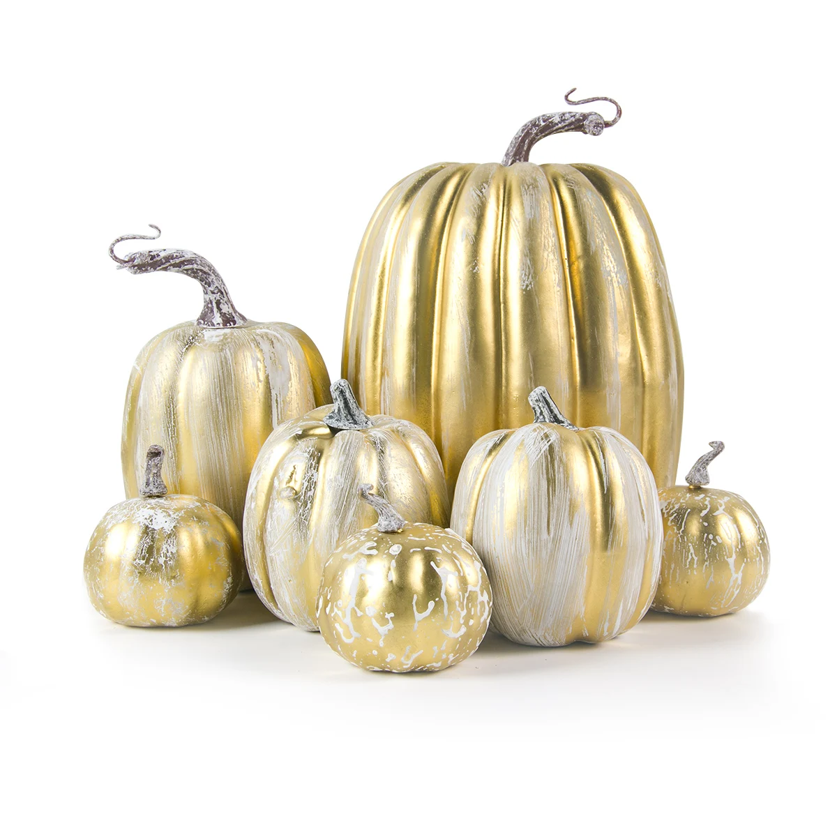 7pcs Multi Size Gold Pumpkin Set Simulation Foam Pumpkins for Harvest Autumn Decoration Thanksgiving Party Halloween Xmas Gifts