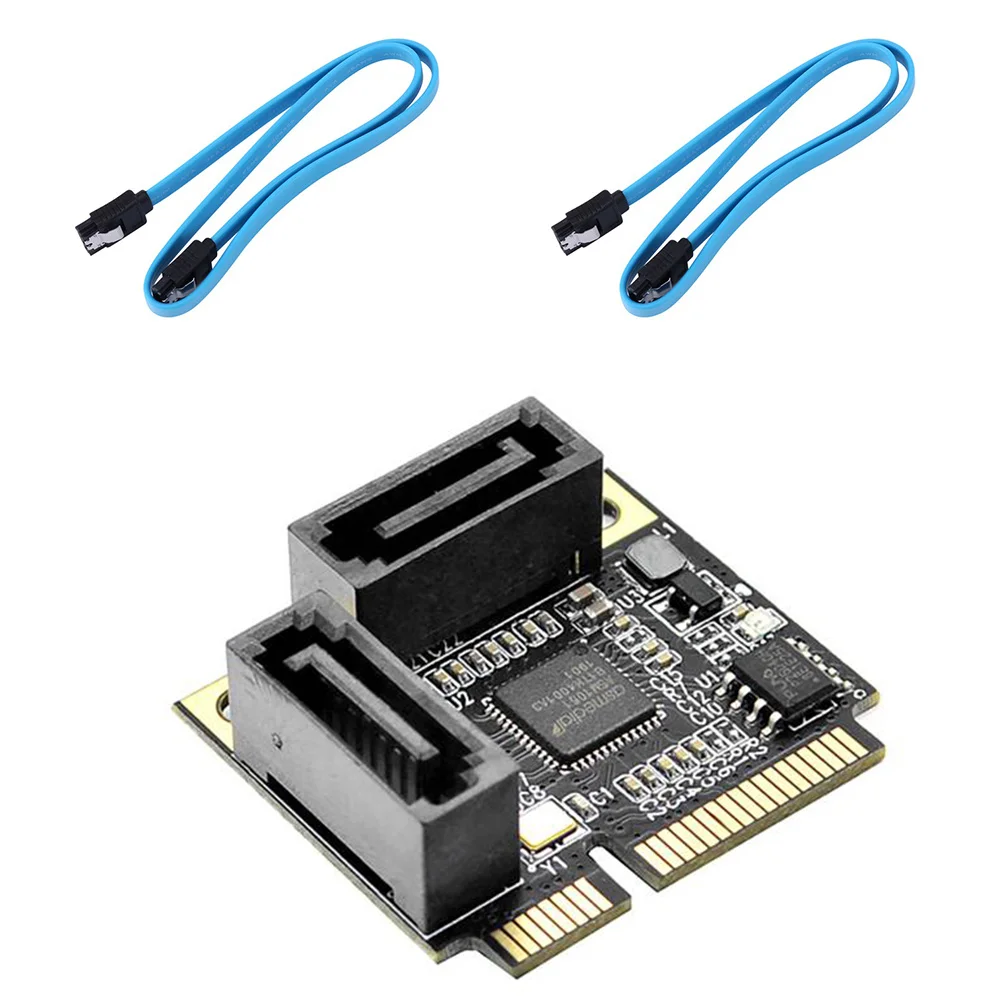 2 Ports Mini PCI-E PCI Express to SATA 3.0 Converter Hard Drive Extension Card with SATA Cable for PC Computer