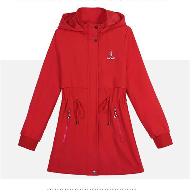 Lining Have Pocket Trench Coat Women's Spring And Autumn Mid-Long Coat Women's Fashionable Printed outerwear Hooded Basic Coat