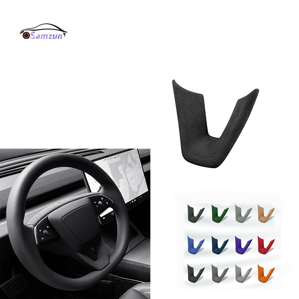 

For Tesla Model 3 Highland 2024 Car Steering Wheel Panel Patch Sticker Alcantara Styling Center Protector Suede Trim Accessories