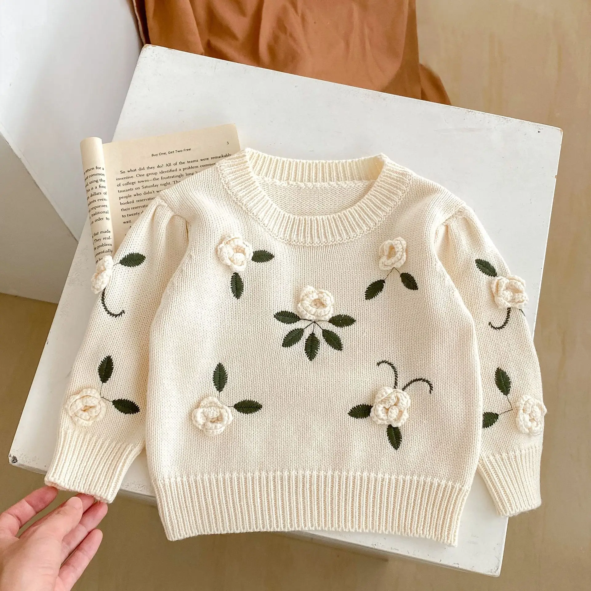 

0-3T Fower Sweater for Baby Girl Newborn Kid Winter Clothes Knit Pullover Top Floral Infant Knitwear Sweater Cute Sweet Outfit
