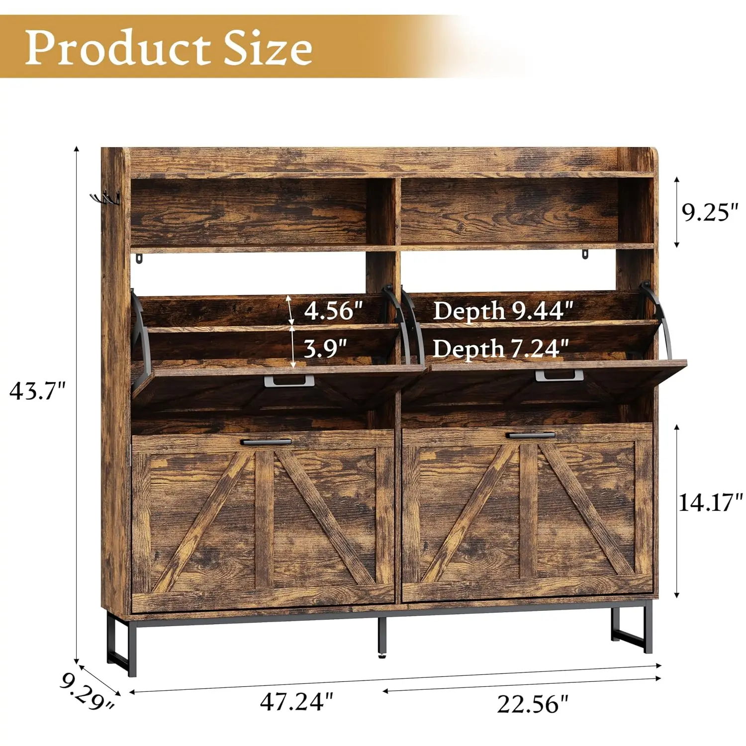 Shoe Cabinet 4 Flip Drawers Narrow Rack Metal Legs Adjustable Shelves Open Storage Entryway Foyer Hallway, Customized