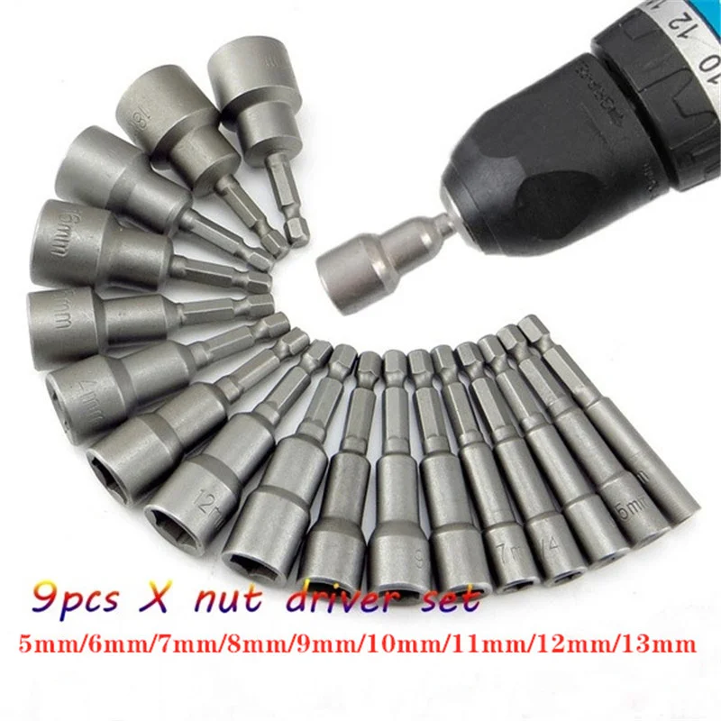 9pcs/set 5mm-13mm Hex SocketS Sleeve Nozzles Nut Driver Set Screwdriver Set Schroevendraaier Set Bits Sets Tools