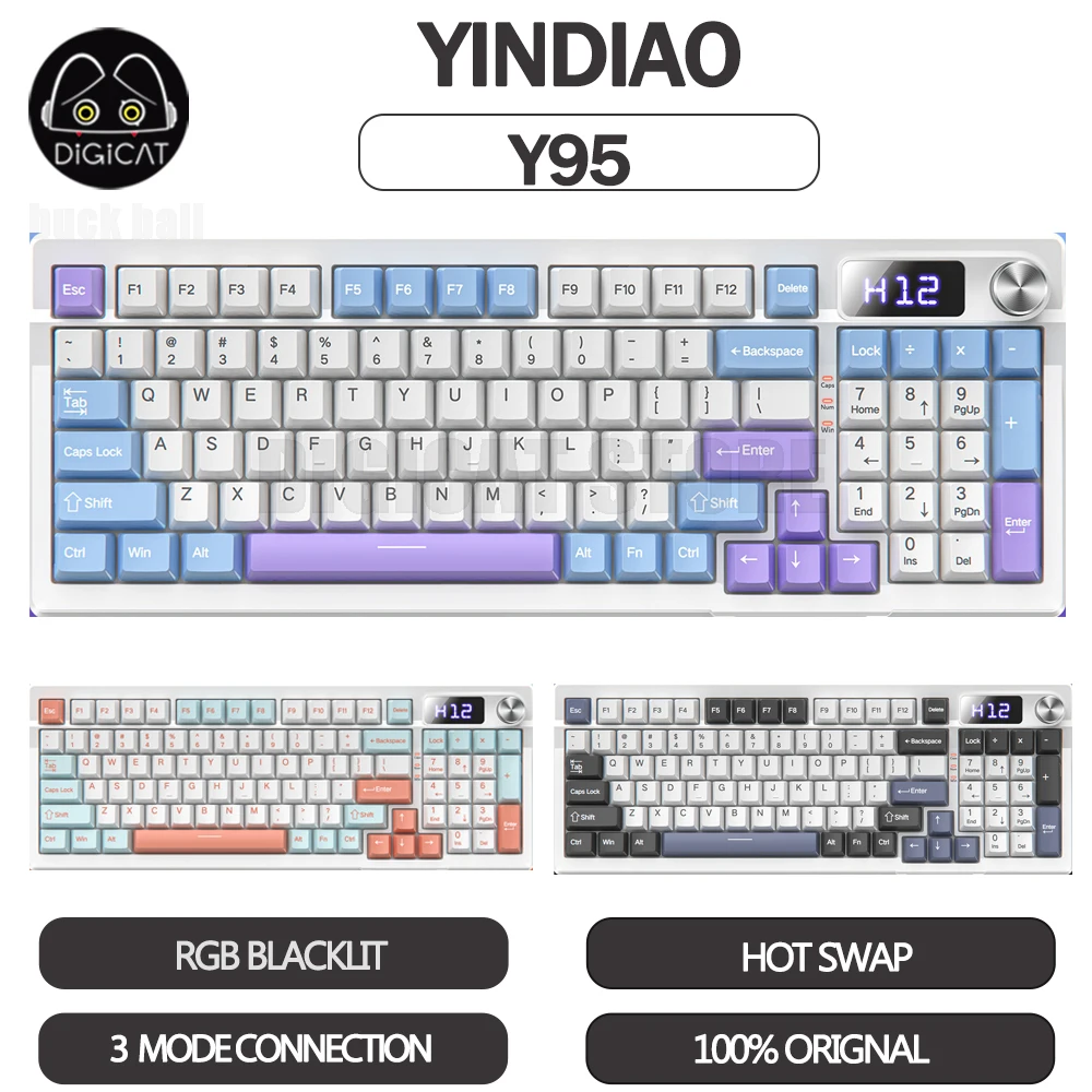 

YINDIAO Y95 Mechanical Keyboard 3mode 2.4G/USB/Bluetooth Wireless Keyboard 95key Rgb Hot Swap Custom Esport Gaming Keyboard Gift