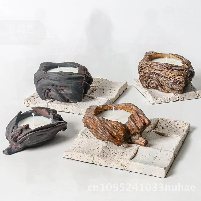 

Retro Antique-Proof Odd-Shaped Cement Aromatherapy Candle Cup DIY Soy Wax Container Empty Cup Candlestick Ornament for Home