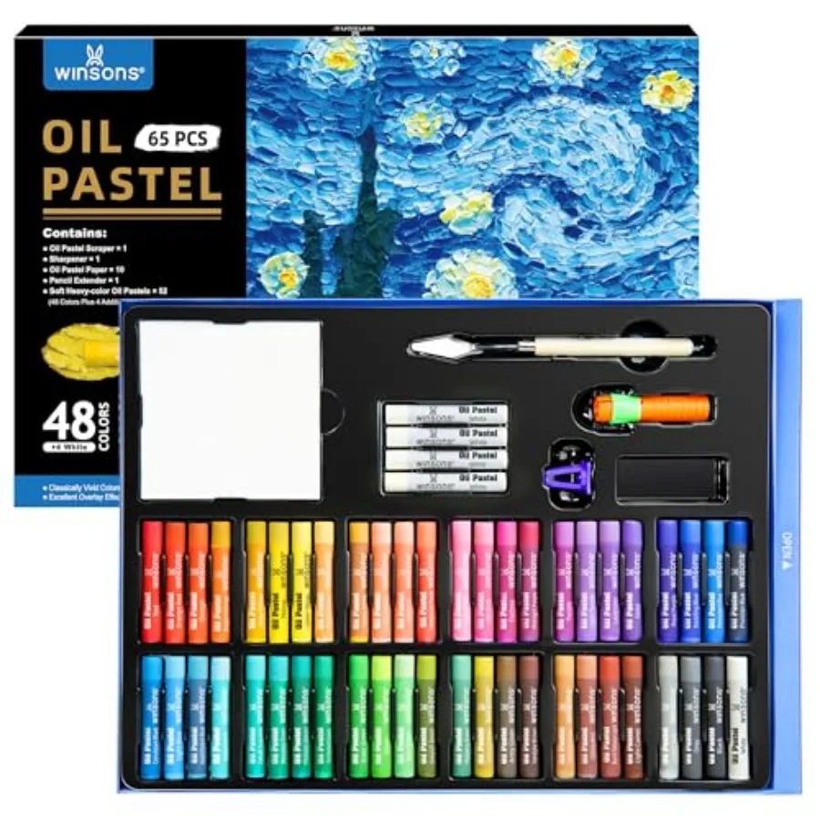 

65 PCS Oil Pastel Set, 48 Soft Colors and Extra 4 White Pastels, Complete Art Kit with Holder, Scraper, Sharpener and Pastel Pa