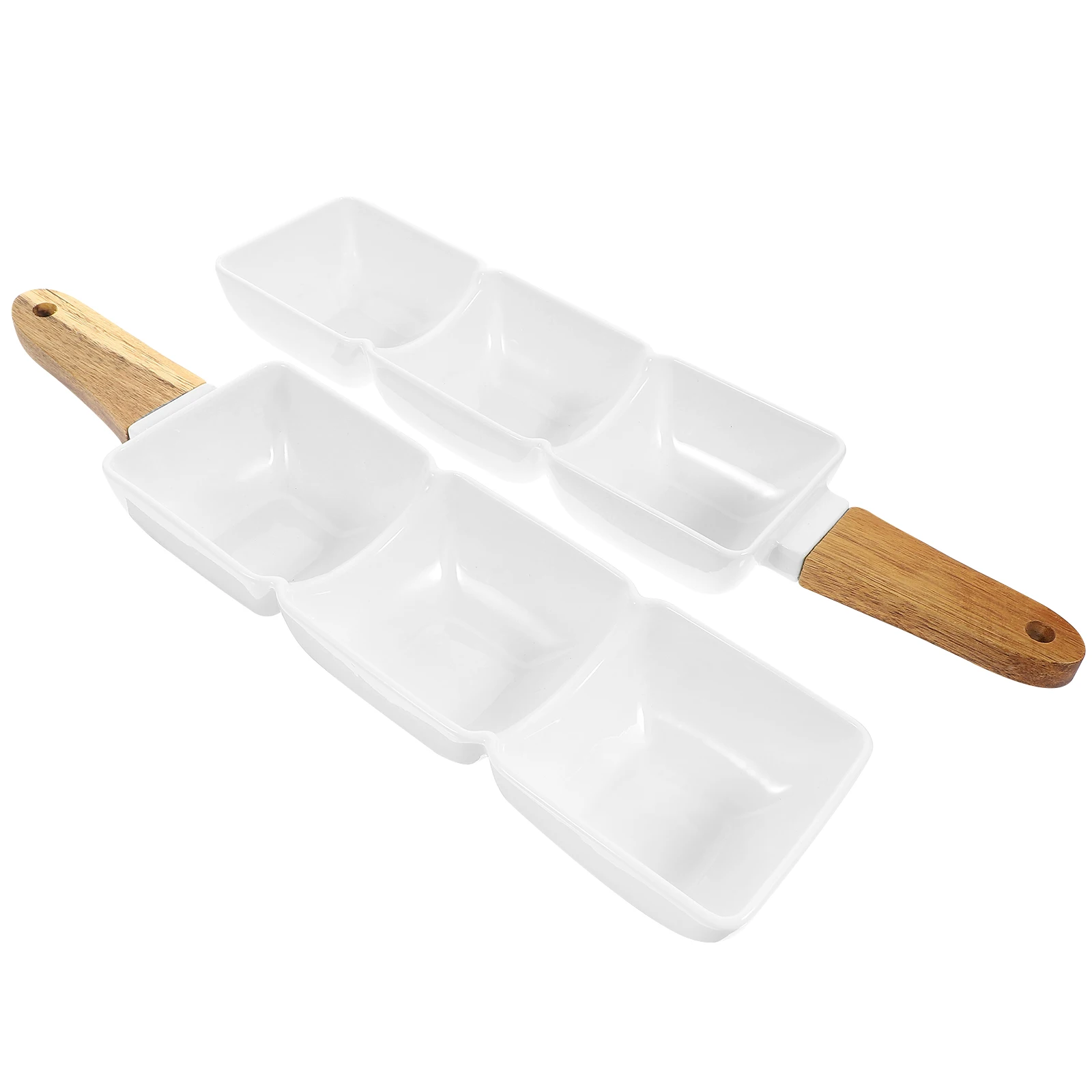 

2Pcs Ceramic Snack Bowl Three-Compartment Practical Serving Plate for Sauce Dressing Salad Dessert Holder