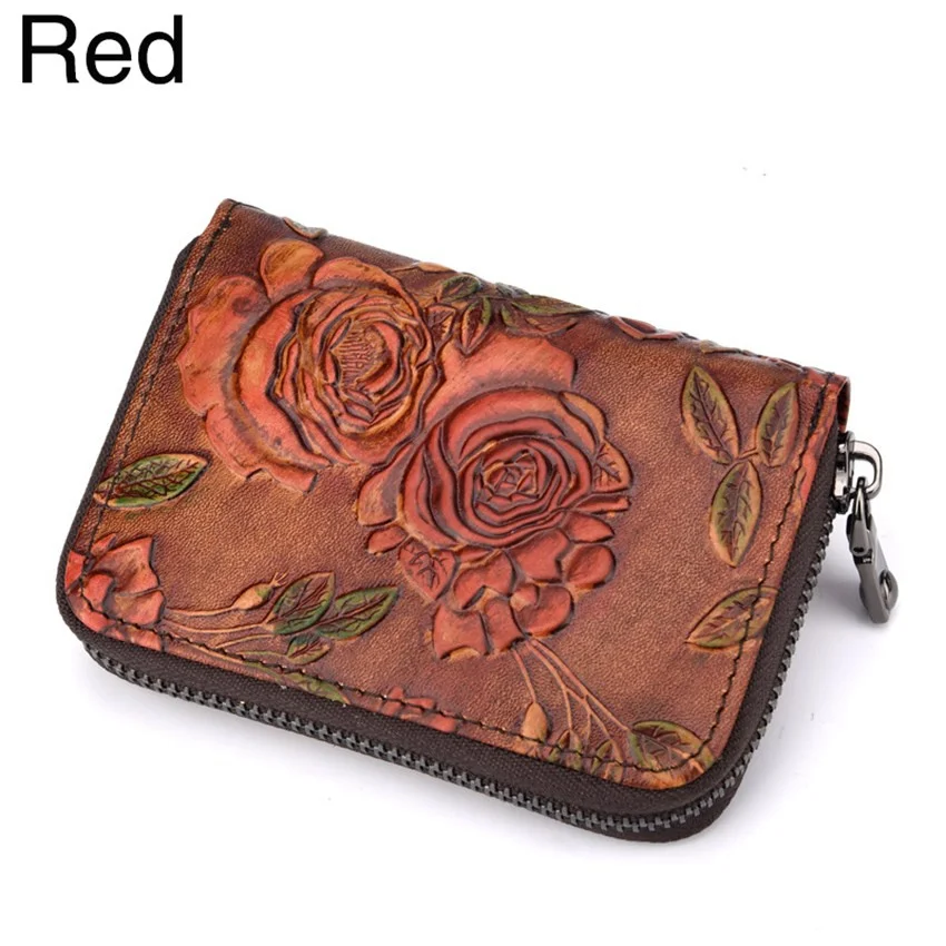 Retro Women's  Zipper Wallet Cow Leather Clutch Wallet Billfold Multi-Card Wallet Credit Card Holder Notecase