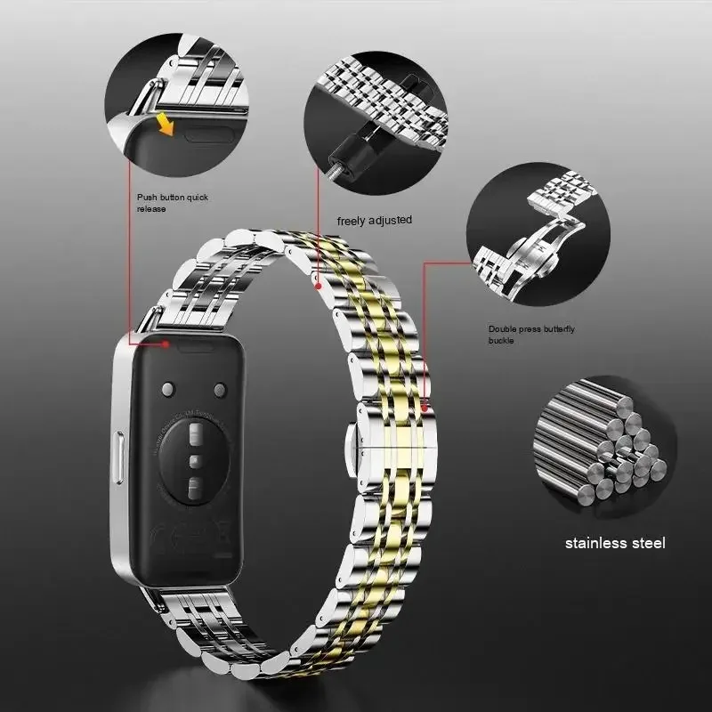 Metallarmband für Huawei Band 10, Edelstahlarmband, Armband für Huawei Band 10/9/8 Classic, austauschbares Zubehör, Correa
