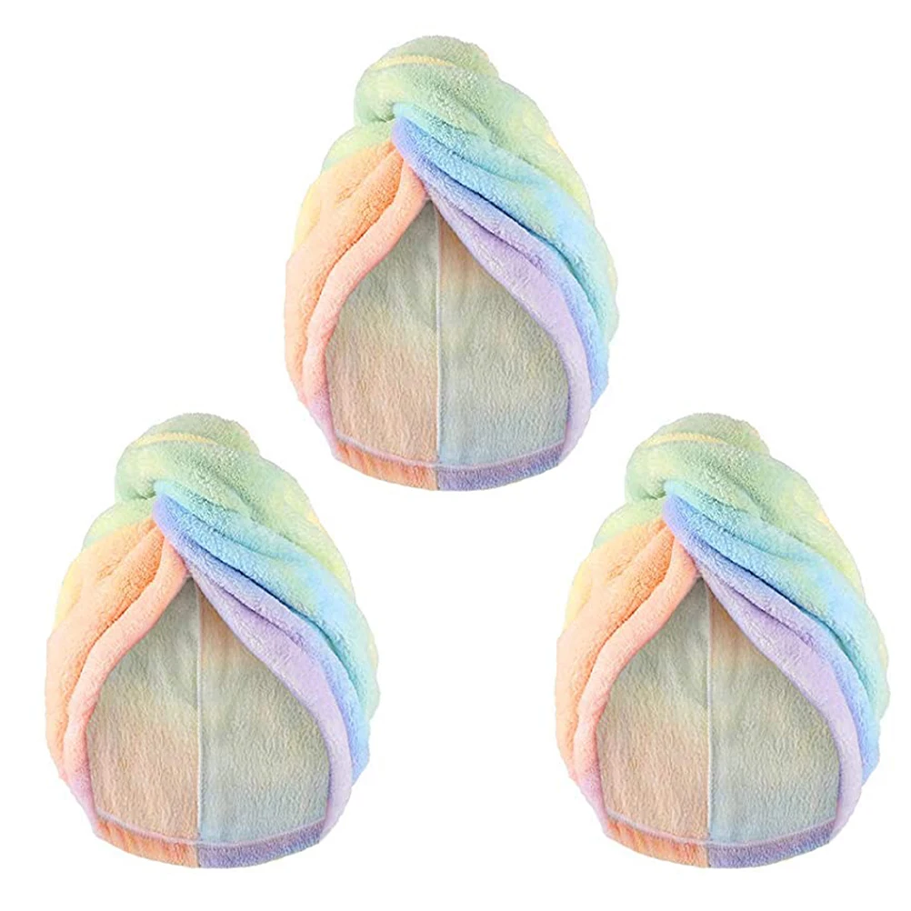 

3pcs Fleece Dry Hair Hat Quick Coral Fleece Towel Cap Absorb Water Fast Colorful Lightweight Portable Towel Drying Cap