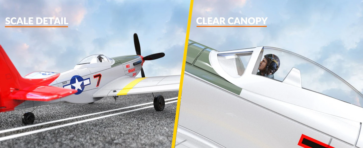 Volantexrc P51 Mustang RC Plane, 3-Level Control, One Key Aerobatic RC Airplane, Easy Assembly for Beginners & Adults