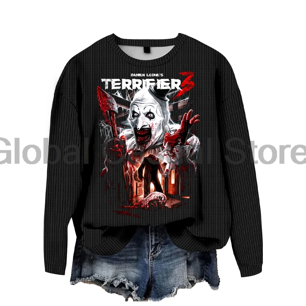 Terrifier 3 Horror Movie Merch Halloween Cosplay Christmas Women's Knitted Jumpers Crewneck Long Sleeve Pullover Tops