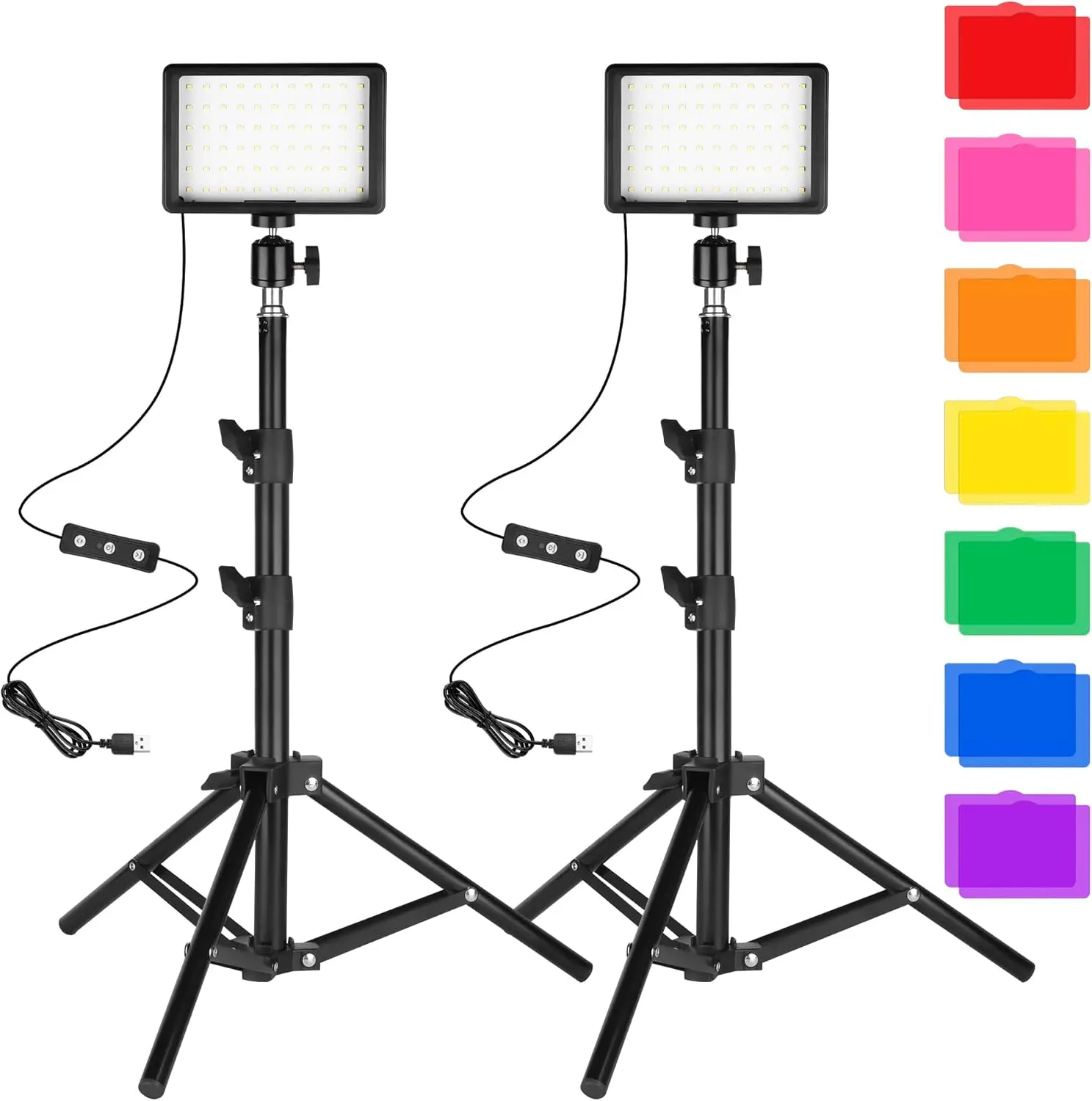 

LED Photo Video Light 2-Pack, Dimmable 5600K USB Continuous Light with Tripods & Filters for Studio, YouTube, Streaming